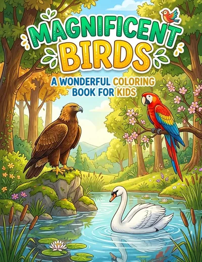 Cover of Magnificent Birds Coloring Book, by The New Ark Studio. Kids & adults.